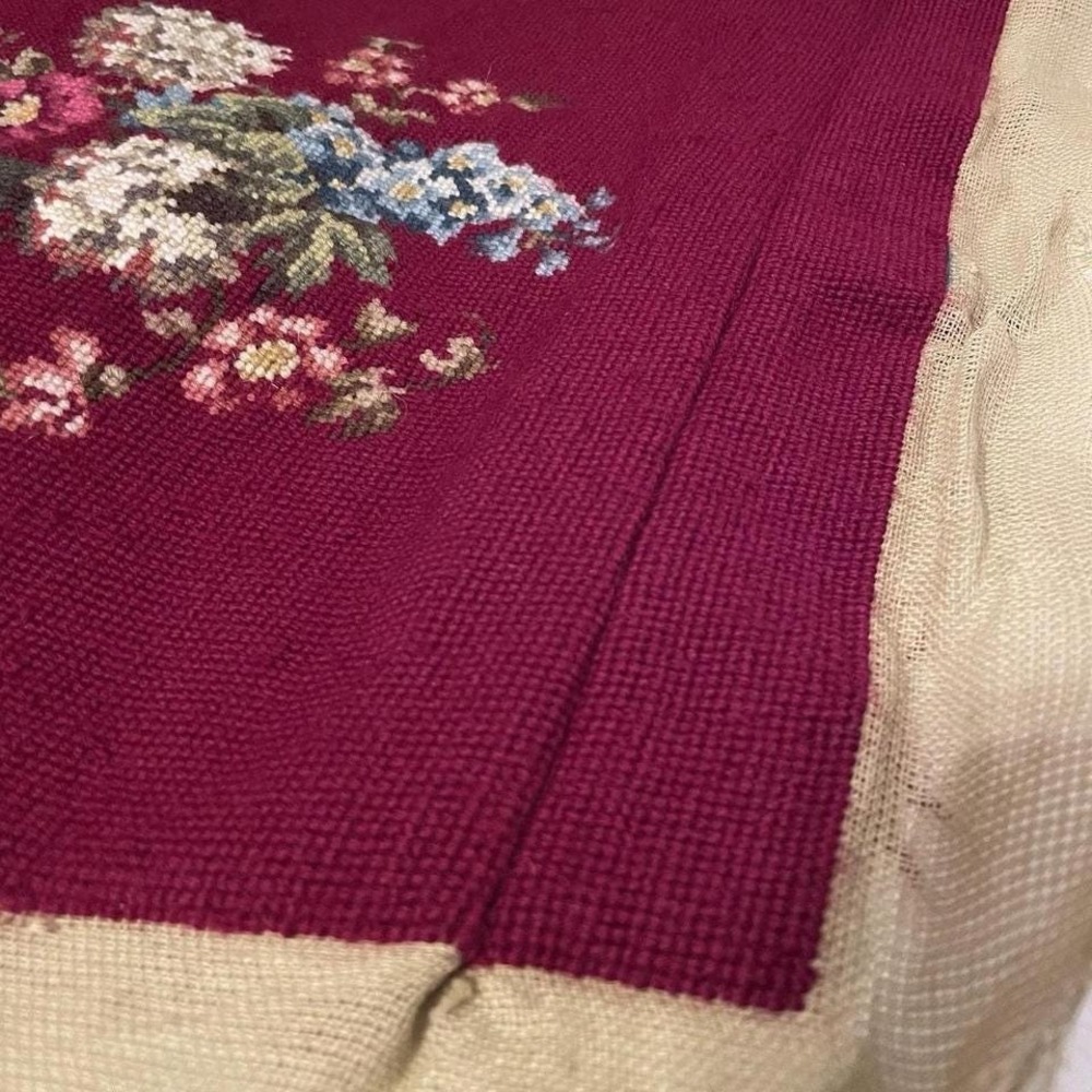 Vintage Floral Needlepoint Embroidery‎ Panel Burgundy Canvas 21x21 - Picture 6 of 6